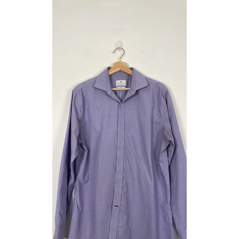 Ryan Seacrest Cotton Long Sleeve Button Up Dress Shirt Purple White 16 34/35